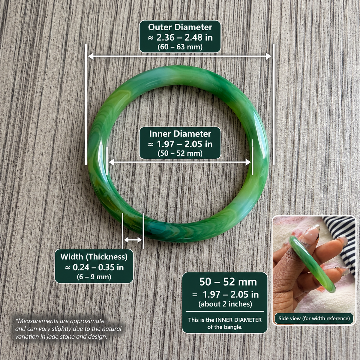 Green Jade Bangles | Diameter 1.97-2.05 inch
