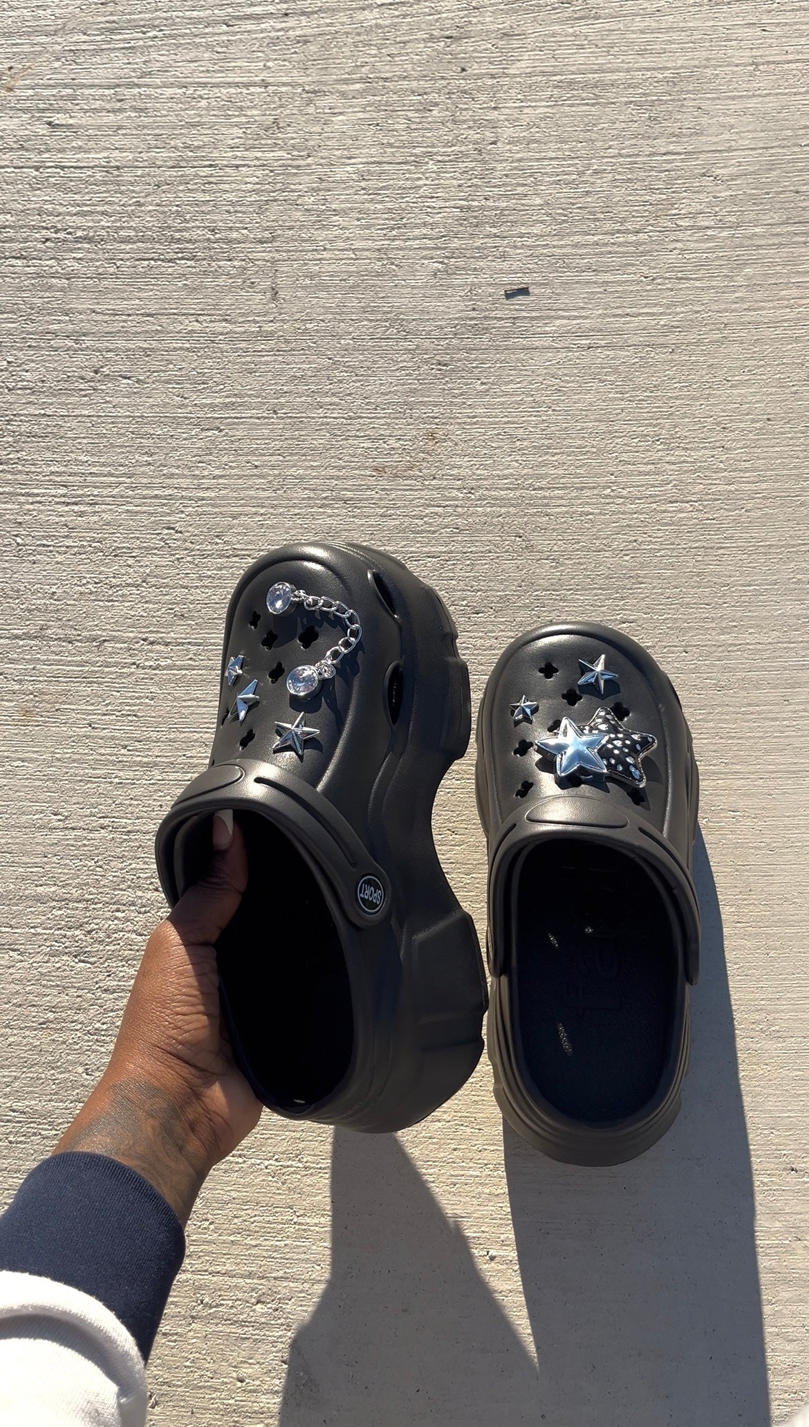 Black Platform Clogs With Silver Charms