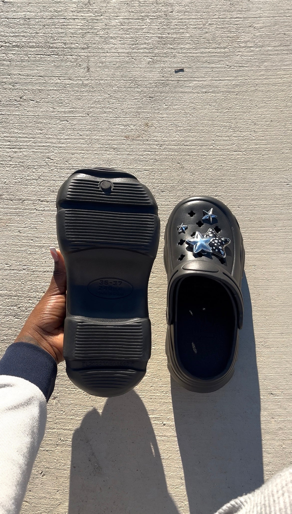 Black Platform Clogs With Silver Charms