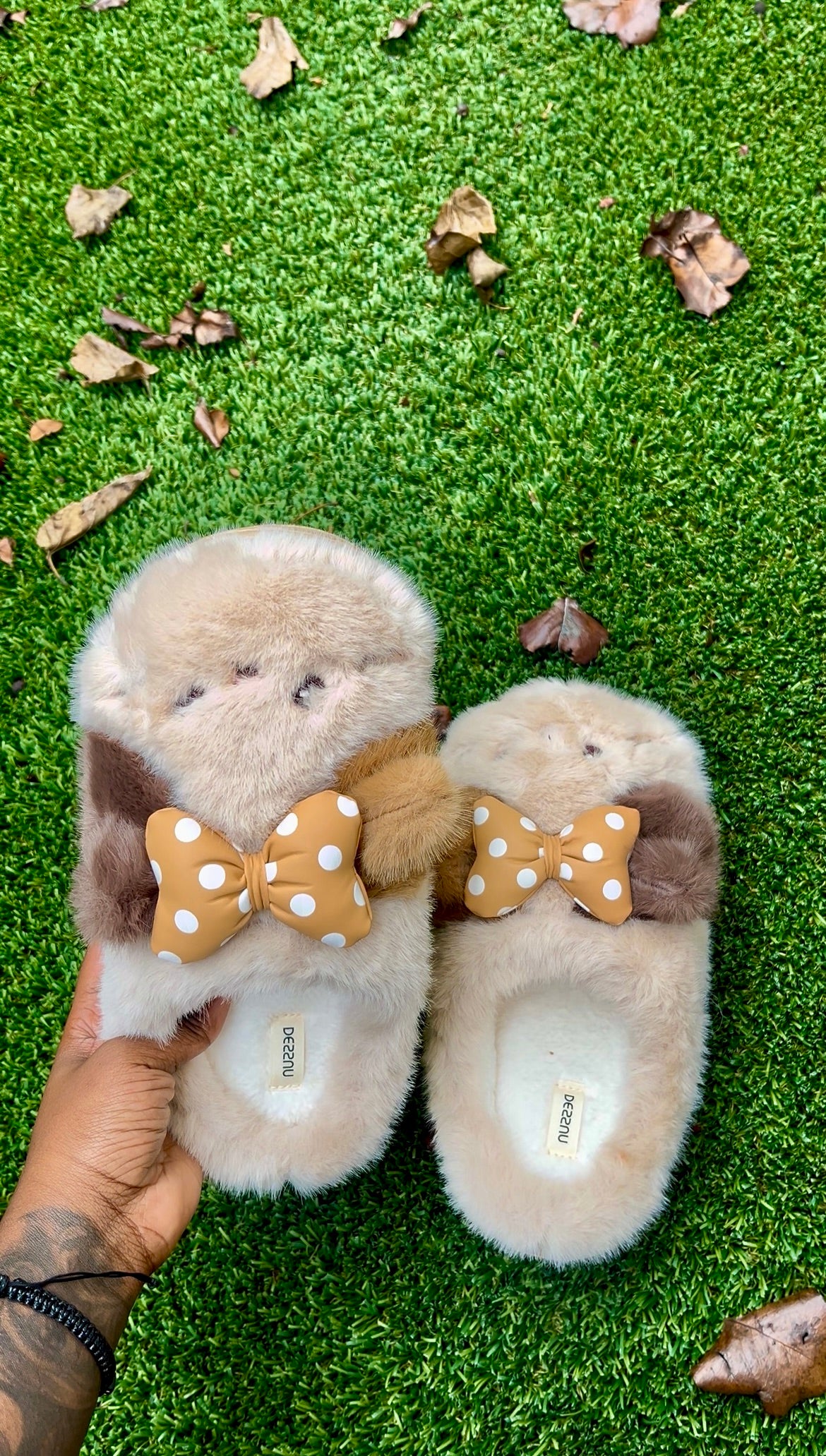 Fuzzy Dog Slippers With Bow