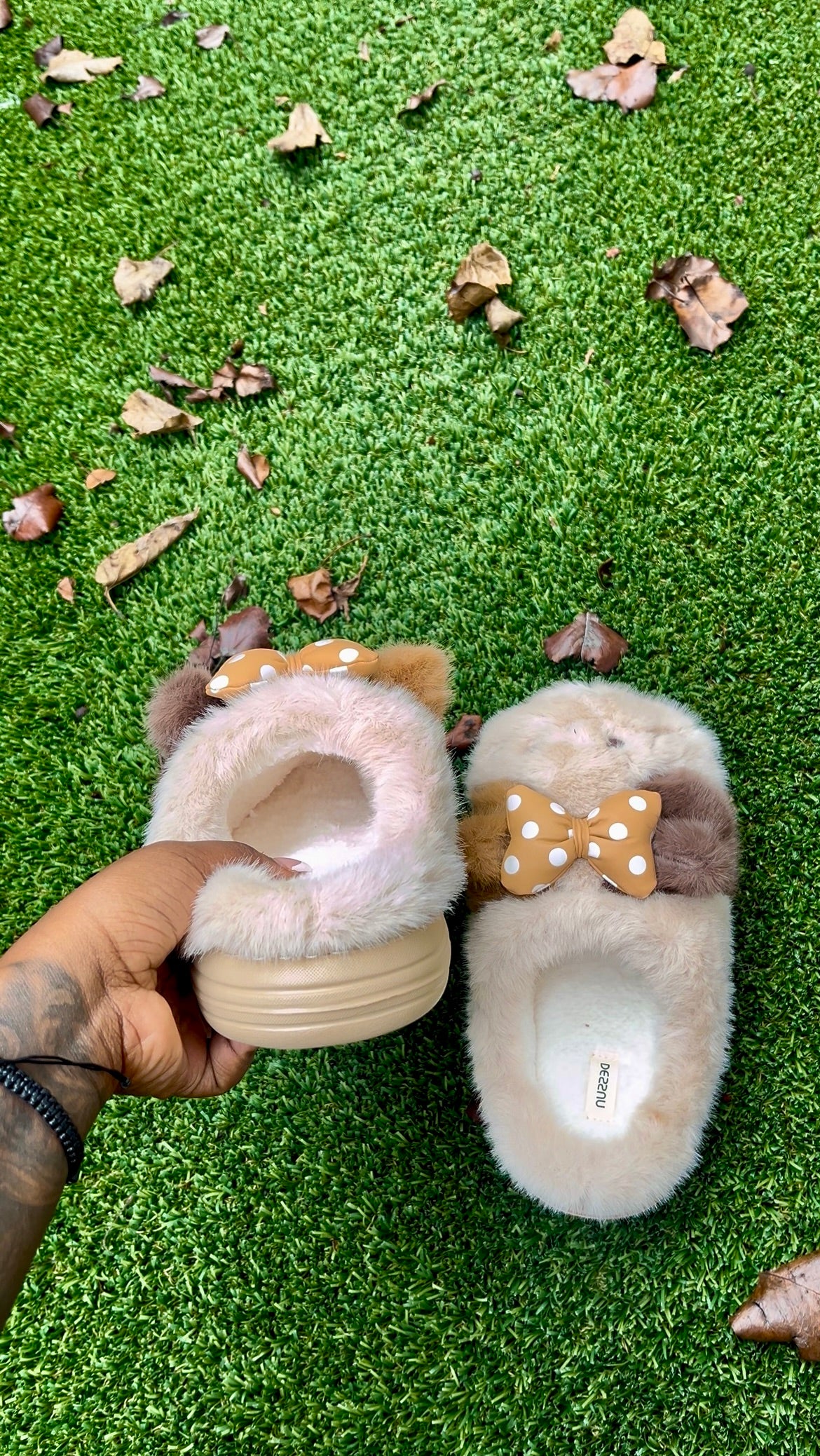 Fuzzy Dog Slippers With Bow