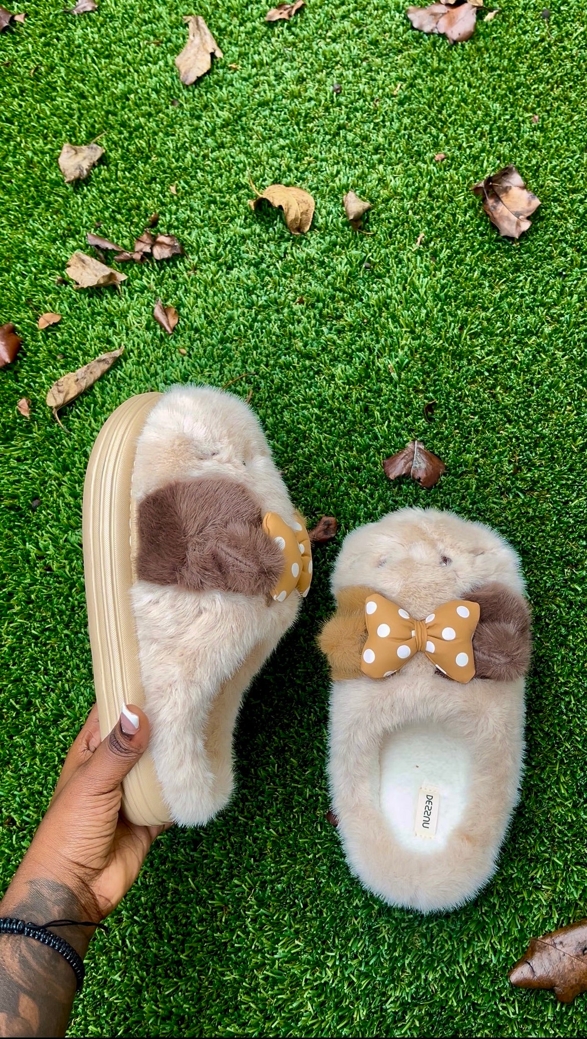 Fuzzy Dog Slippers With Bow