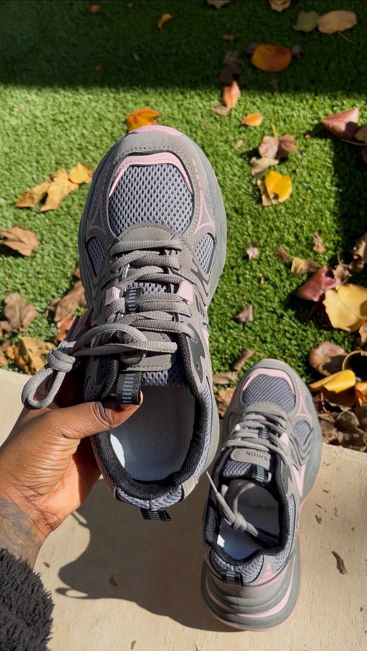 Women Gray & Pink Sneakers