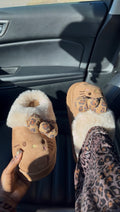 Cozy Kitty Plush Slippers | Leopard Paw Detail & Faux Fur Lining